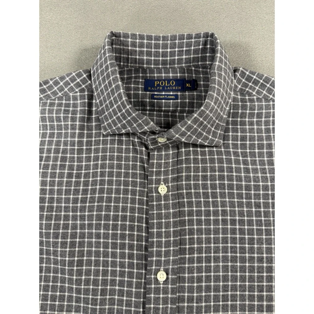 MENS POLO RALPH LAUREN GRAY/WHITE BUTTON DOWN HEATHER FLANNEL SHIRT SIZE XL